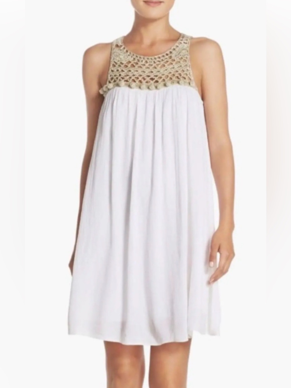 Lilly Pulitzer Rachelle Macrame’ & Crepe swing dress in Resort White.